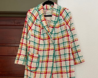 Vintage 1940s 1950s Chenille Beach Jacket Robe Rainbow Swing Jacket