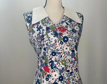 Vintage 1960s Dress Floral Mod Minidress Scooter Cotton Pique Spring Summer Fashion Twiggy