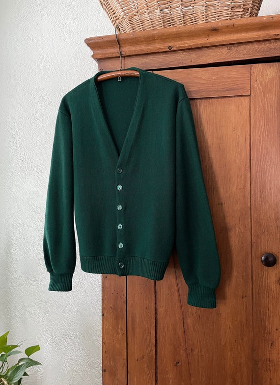 Vintage 1940s 1950s Cardigan - Forest Green - V-N… - image 1