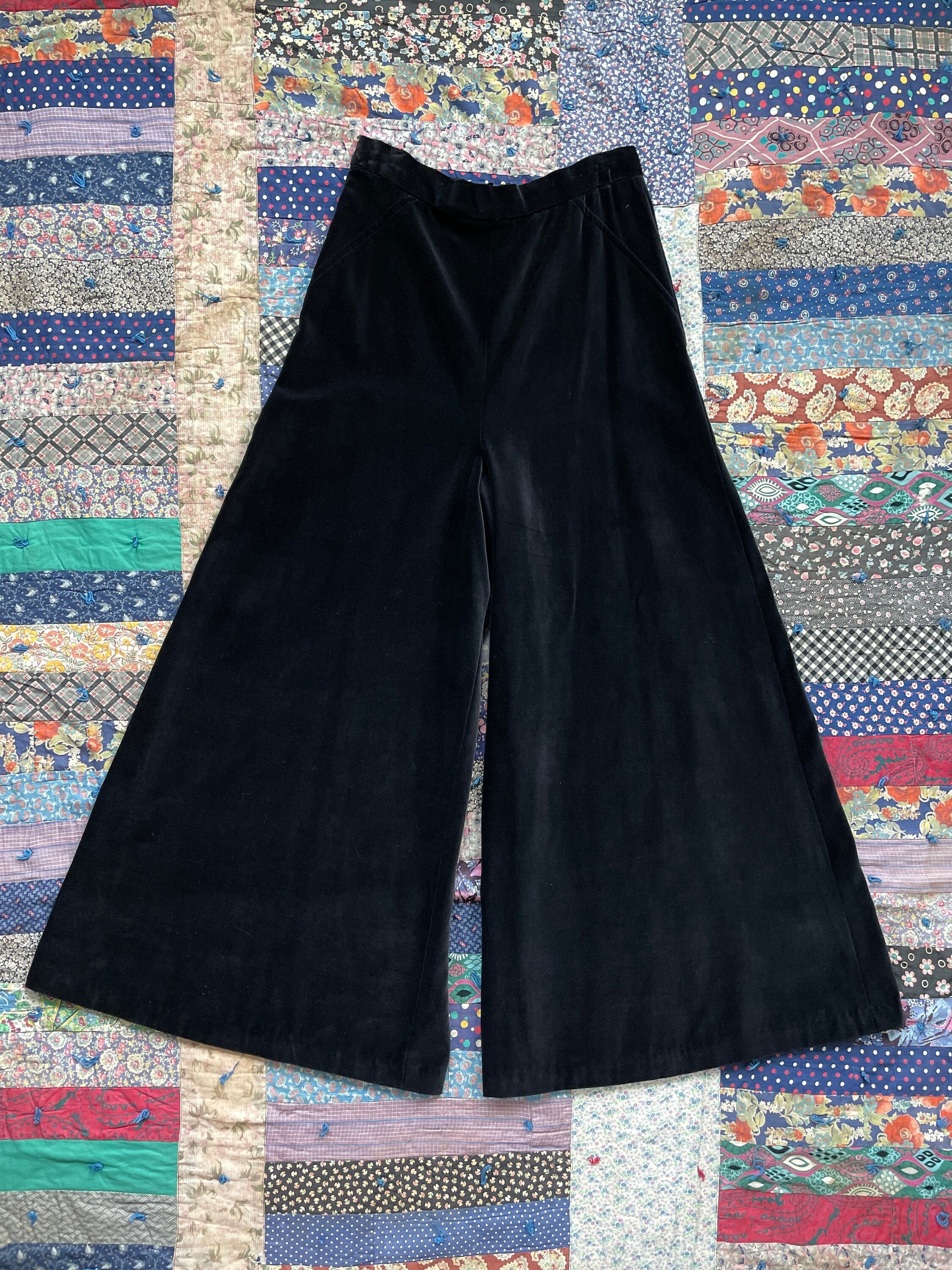パンツ 1950s60s Euro Vintage Black WideTrousers Vintage 1950s Does 1930s Black Wide Leg Pants Cotton Velvet Back