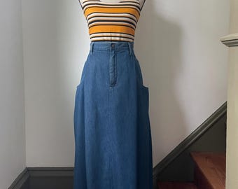 Spódnica dżinsowa z lat 70. XX wieku, luźna, z kieszeniami, lekka, rozmiar L/XL
