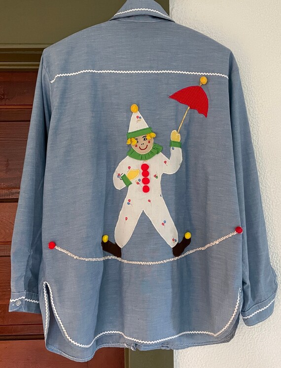Vintage 1960s 1970s Shirt Chambray Clown Handmade… - image 4