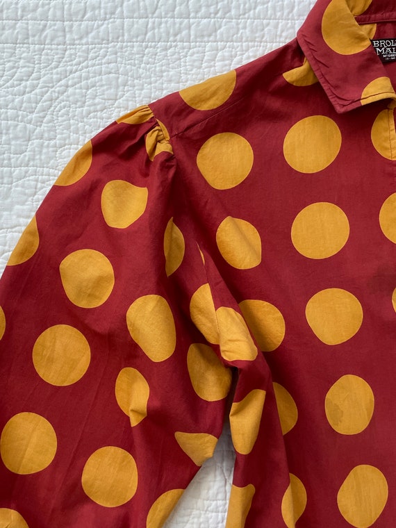 Vintage 1960s 1970s Shirt Polka Dot Balloon Sleev… - image 4