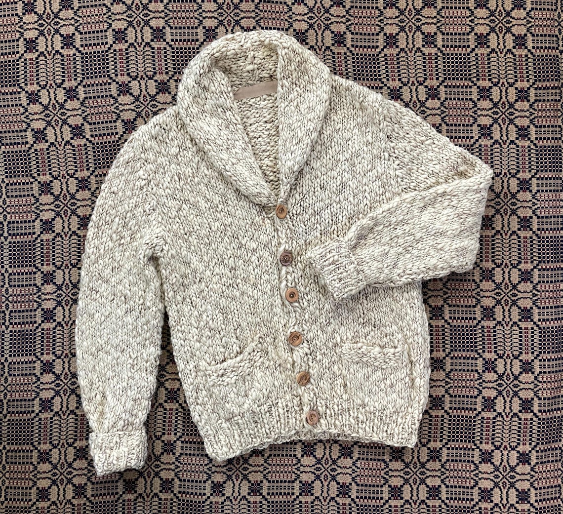 Vintage 1940s 1950s Chunky Cardigan Sweater Shawl Collar Hand Knit image 1