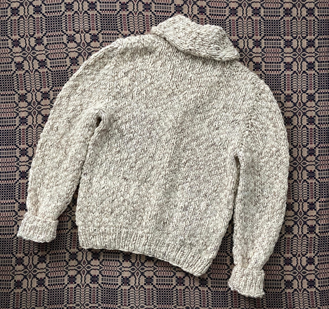 Vintage 1940s 1950s Chunky Cardigan Sweater Shawl Collar Hand Knit image 6