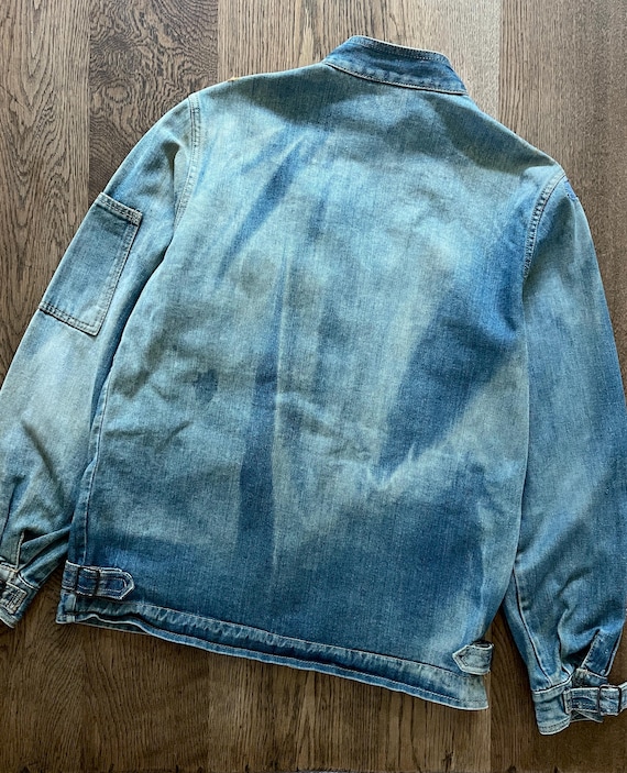 Vintage 1970s Denim Moto Jacket Zipper Buckles Faded Glory