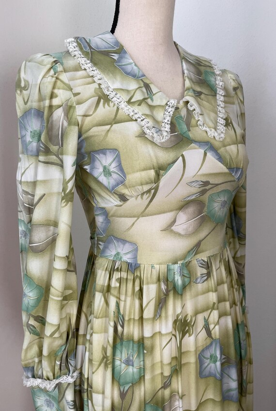 Vintage 60s Blue Green SEARS Fashions Polyester Maxi Dress