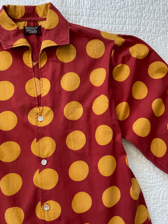 Vintage 1960s 1970s Shirt Polka Dot Balloon Sleev… - image 2