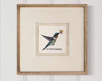 Ruby Throated Hummingbird square giclee print