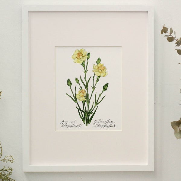 Cream Carnations - Joy and Commitment - vertical flower language print