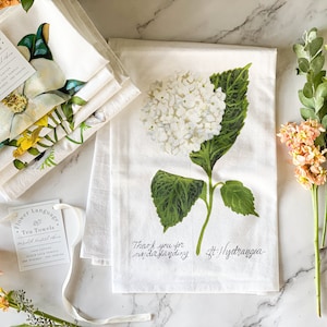 Blumensprache Geschirrtuch mit Hortensien