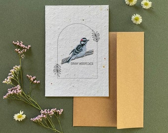 Plantable wildflower greeting card - DOWNY WOODPECKER
