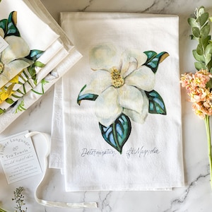 Flower Language Tea Towel with Magnolia