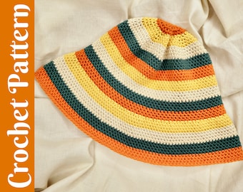 CROCHET PATTERN: The Pail Hat - Retro Striped Bucket Hat Pattern