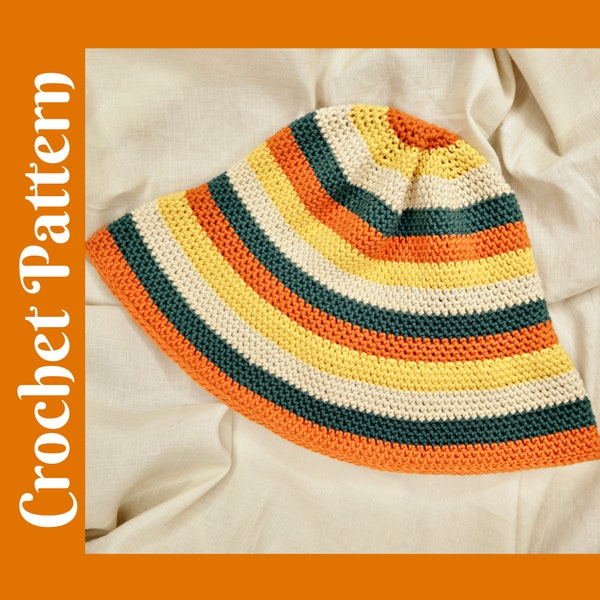 CROCHET PATTERN: The Pail Hat - Retro Striped Bucket Hat Pattern