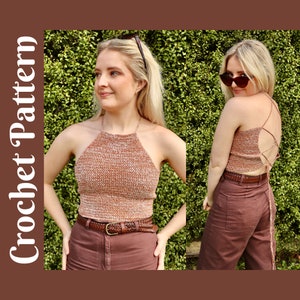 CROCHET PATTERN: Este Top, Crochet Crop Top With Lace Up Back