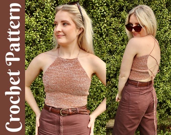 CROCHET PATTERN: Este Top, Crochet Crop Top With Lace Up Back