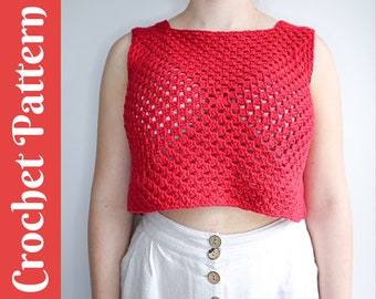 CROCHET PATTERN: Hip To Be Square Top, Crochet Top, Crochet Tank, Granny Square Top, Crochet Singlet Top, Summer Top, Adult, Beginner