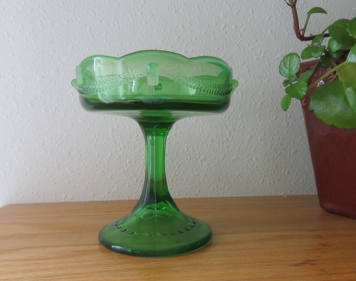 EAPG Swag with Brackets Green Opalescent Jelly Compote by Etsy