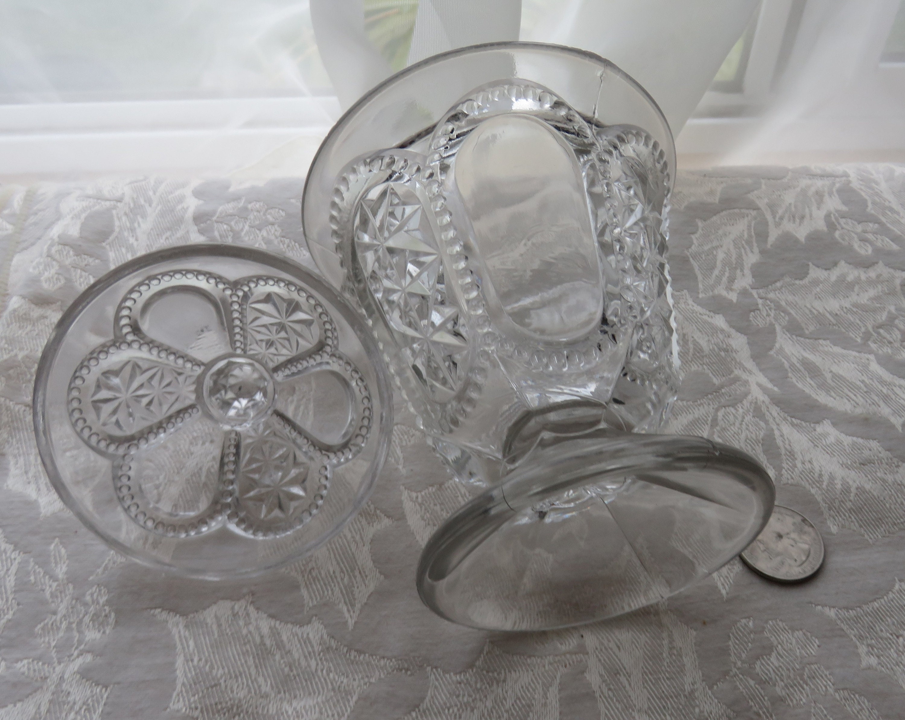 EAPG Beaded Fine Cut Covered Sugar Bowl by Dalzell Gilmore and Etsy