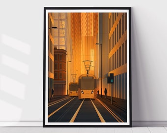 Tram City Sunset Print [Illustration]