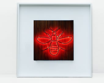 MCR Bee Neon Square Print - House Decor - Architecture Print - Manchester Print - Wall Art - Home Decor - Neon