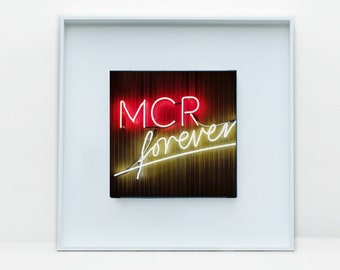 MCR Forever Neon Square Print - House Decor - Architecture Print - Manchester Print - Wall Art - Home Decor - Neon