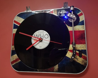 THE WHO clock, Turntable clock, Record player clock, repurposed clock, man cave clock, Wall clock, Vinyl record, Record clock