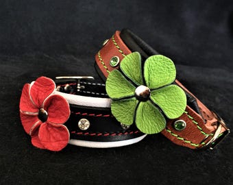 Bestia™ Flower Leather Puppy Collar: Soft Padded, Handmade