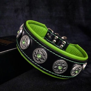 Bestia &quot;Bijou&quot; Halsband mit Altsilber Dekoration und Schmucksteinen. Einzigartige Polsterung für maximalen Komfort. S bis XL. Top Qualität!