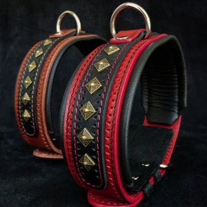Bestia BALTEUS studded leather dog collar for large dog breeds. 2.5 inch wide.