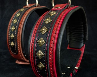 Bestia BALTEUS studded leather dog collar for large dog breeds. 2.5 inch wide.
