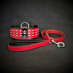 Bestia™ &quot;Star&quot; SET collar & leash for large dog breeds. 2.5 inch wide. soft padded. Studded. Amstaff, Rottie, Pitbull, Hand made in Europe!