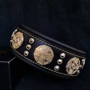 Padded Leather Dog Collar for Large Breeds, Handmade Brass Rivets