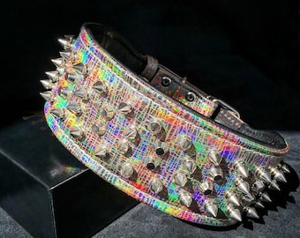 Spiked Leather Dog Collar: 2.8 Inch, Padded Italian Leather, Large Breeds