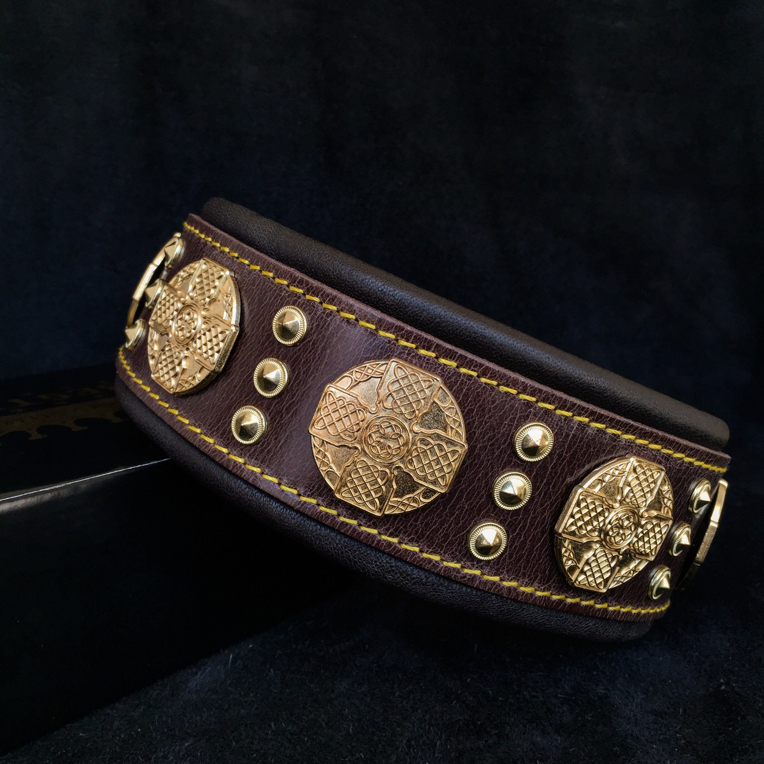 Bestia maximus Genuine Leather Dog Collar for Large Dog Breeds. 2.5 Inch Wide. Soft Padded. Brass Rivets. Hand Made in Europe Etsy