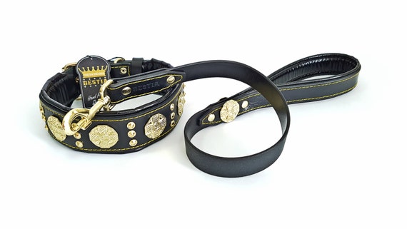 Bestia "Maximus" Echteder SET- Halsband & Leine fr groe Hunde. 6,3 cm  breit. weich gepolstert. Messing Beschlag. Handgefertigt in Europa! - Etsy  sterreich