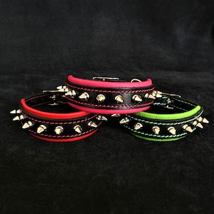 Bestia™ &quot;Spiky&quot; puppy dog collar. 100% genuine leather. Soft padded. very soft. Puppies and small breeds. Dull spikes. Frenchie. Hand made!