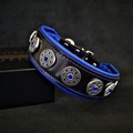 Bestia™ "bijou" genuine leather dog collar. Rhinestone rivet design. Soft padded on the inside. 2 inch wide. sizes M -XL. Hand made quality! product logo