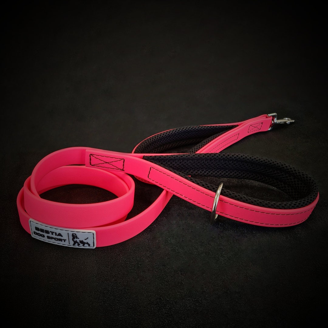 Pink Leach Neon Pink Waterproof Dog Leash: Dual Handle, Padded, Handmade - Etsy