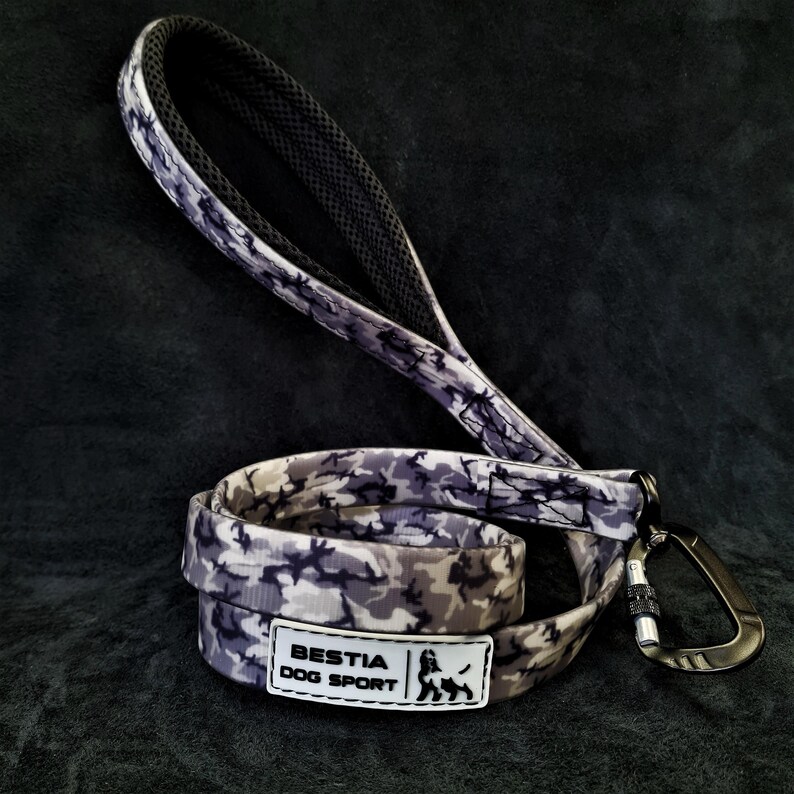 padded handle handmade Premium quality BESTIA DOG SPORT Grey Camo Tactial leash waterproof