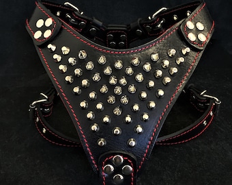 Bestia &quot;Frenchie&quot; leather studded harness. 100% hand made & genuine leather. French Bulldog size
