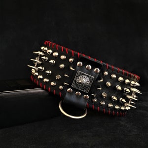 Bestia™ &quot;DAVID&quot; genuine leather hand made and hand stitched dog collar for large dogs. 3.15 inch wide. soft padded.