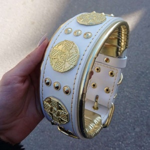 Bestia™ &quot;Maximus&quot; genuine leather dog collar for large dog breeds. 2.5 inch wide. soft padded. Brass rivets. Hand made in Europe!