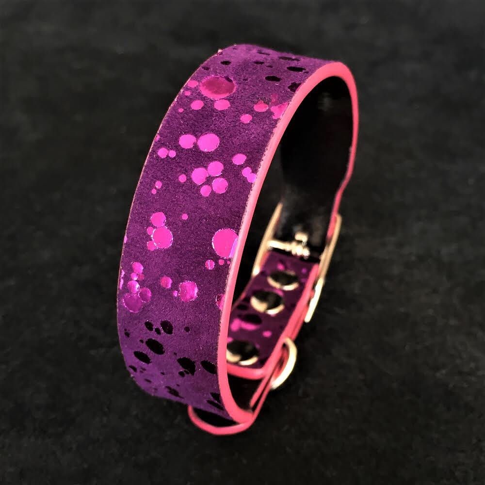 Bestia™ "Viola Drops" Puppy Genuine Leather Dog Collar. Unique Design.handmade Quality