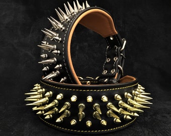 Bestia™ "Big Boy" Genuine leather Dog Collar with screw spikes and soft leather cushion. 2.8 inch wide. Double layer! Handmade in Europe!