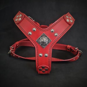 Bestia™ genuine leather &quot;Eros&quot; harness Small to Medium sized dogs. Soft padded with leather on the chest plate. Unique design and quality!