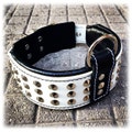Bestia™ "Star" Genuine leather Dog Collar with studs and soft leather cushion. Brown, white, red, blue. 2.5 inch wide. Handmade in Europe! product logo