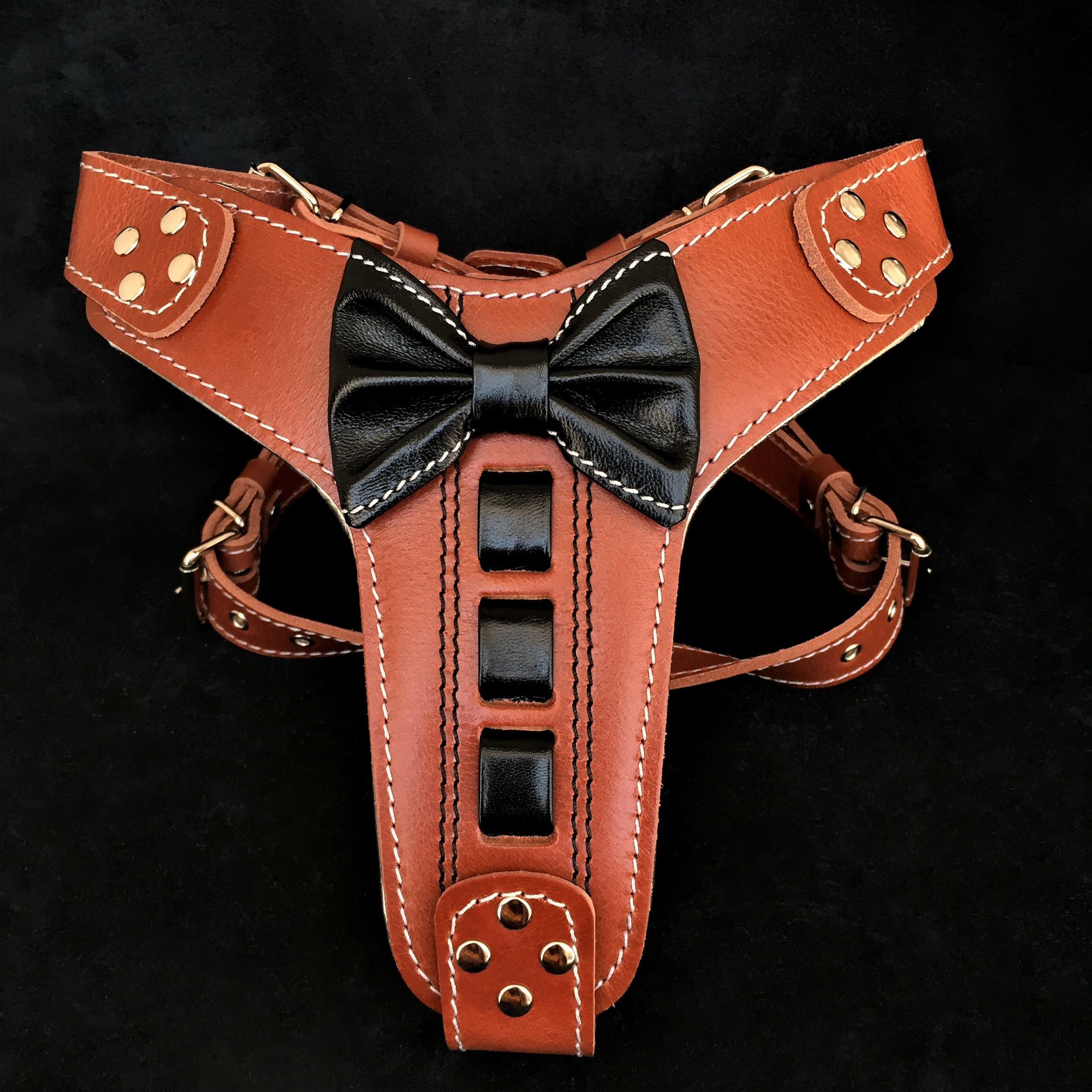 Genuine Leather Dog Harness, Medium. 25.5 inch-29 inch Chest size, 1 inch Wide, Amstaff, Pitbull, Orange