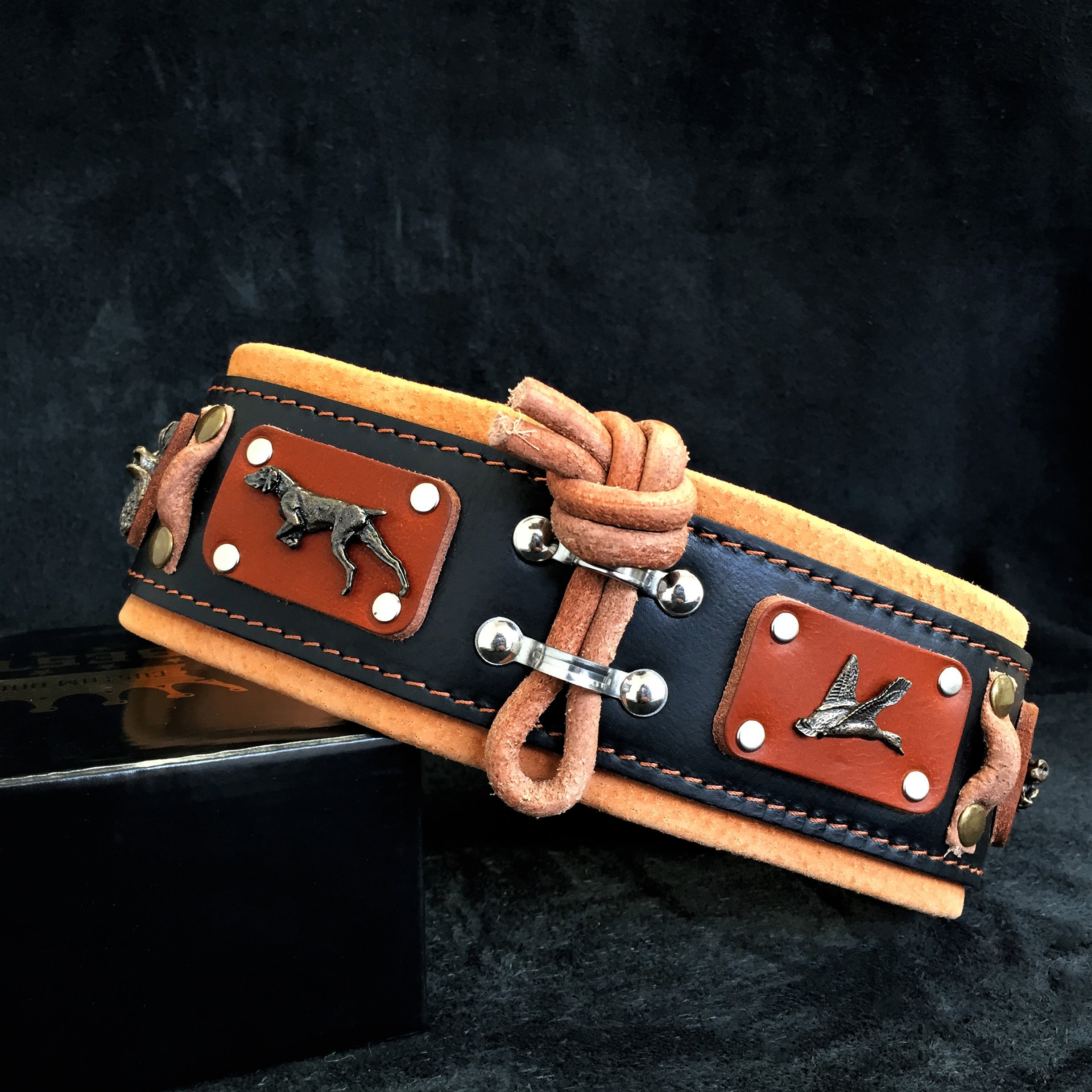 Bestia hunter Genuine Leather Dog Collar for Large Dog Breeds. 2.5 Inch Wide. Soft Padded. 100 Leather. Antique Brass Hunting Rivets. Etsy
